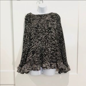 Aqua Poncho Cape Lambs Wool Sweater Ruffle Black